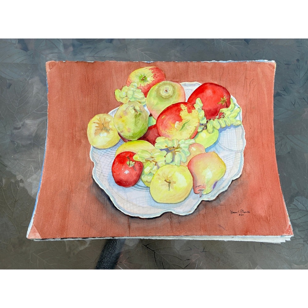 Fruit Bowl Watercolor Signed 2004 Original Still Life 11x15 Warren C Plauché